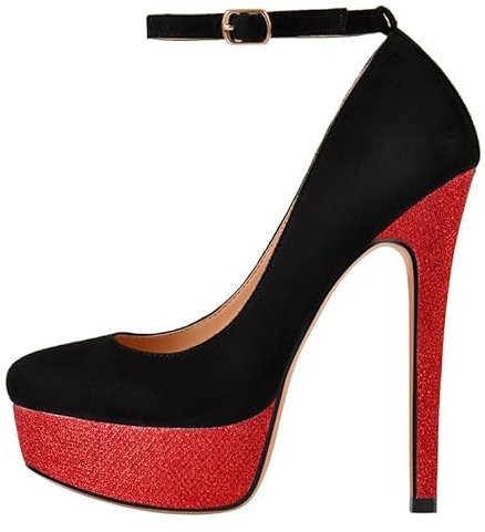 blingqueen Mary Jane Shoes for Women Strappy Heel Pumps Stiletto High Heel Black Sexy Heel for Women Red Glitter Heel Pole Dancing Shoes Super Slim Heeled Sandals Club Shoes Size 5