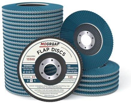 Mogrqap 20 Piezas Discos de Amoladora Angular, 125mm Discos de Solapa, Discos de Lijado Grano de 80 para Pulir Metal, Madera, Acero