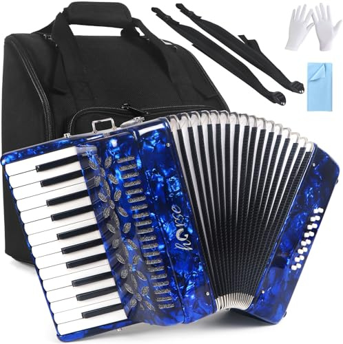 25 Keys Accordion, 16 Bass Student Piano Accordion Acordeón Acordeones Para Adultos for Beginner and Adults, Lightweight Portable with Adjustable Straps, Cleaning Cloth, Gloves, and Carrying Bag(Blue)