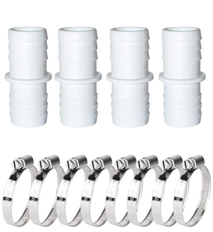 XSYKJGS 4 connettori per tubo flessibile per piscina, diametro 32 mm, set con 8 fascette stringitubo in acciaio inox, adattatore per tubo flessibile per piscina fuori terra e manutenzione della pompa