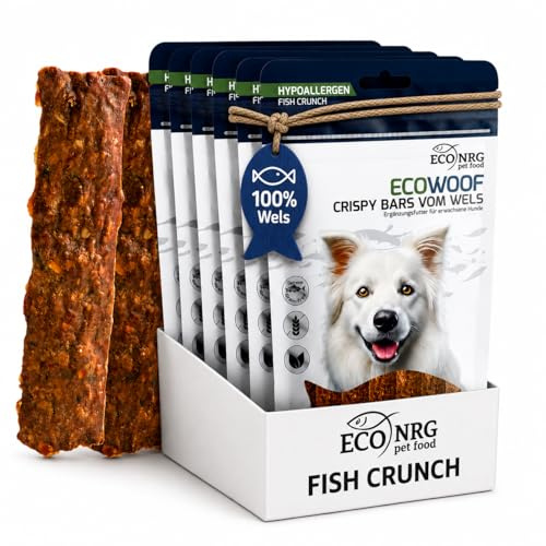 ECO WOOF Snack per cani naturali | Bars 100% pesce gatto | 3×125g | Snack per cani ipoallergenici | Senza cereali | Ricchi di collagene naturale | Monoproteico | Per amico a quattro zampe sensibili