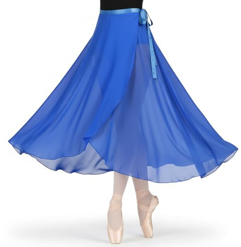 Women's Ballet Wrap Skirt Blue Ballet Skirt Women Female Ladies Long Sheer Dance Skirts Transparent Long Dance Wrap Chiffon Skirts with Adjustable Belt Suitable for a Variety of Dances