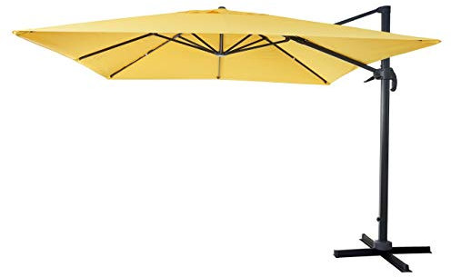Mendler Gastronomie-Ampelschirm HWC-A96, Sonnenschirm 3x3m (Ø4,24m) Polyester Alu/Stahl 23kg - gelb