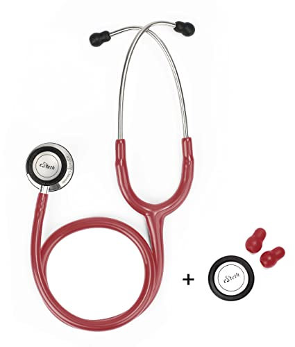 eSteth Classic Stethoscope- (Cherry Red) Amplified Sound for Monitoring, Stainless Steel