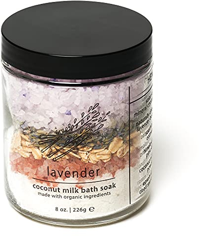 Hemlock Park Lavender Coconut Milk Bath Soak | Botanical Coconut Milk, Botanicals, Dead Sea Salt, Epsom Salt, and Himalayan Pink Mineral Salt | 9.5 oz Jar
