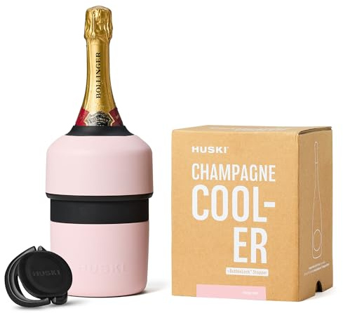 Huski Champagne Cooler | NEW | Award-Winning Iceless Design with Detachable Bottle Stopper | Keeps Wine Cold up to 6 Hours | Fits Most 750ml Champagne, Prosecco & Sparkling Wine Bottles (Powder Pink)