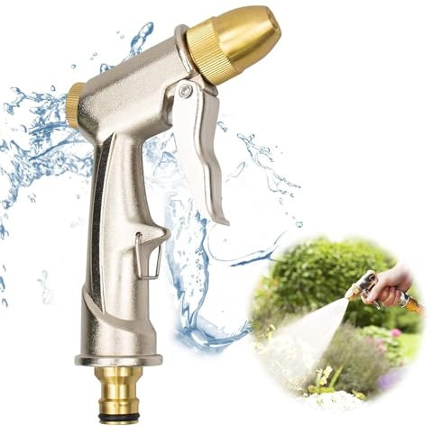 Garden Hose Sprayer with Brass Nozzle 100% Heavy Duty Metal Water Gun Sprinkler High Pressure Hose Sprayer Aluminum Metal Hand Watering Sprayer for Plant Watering,Car and Pet Cleaning