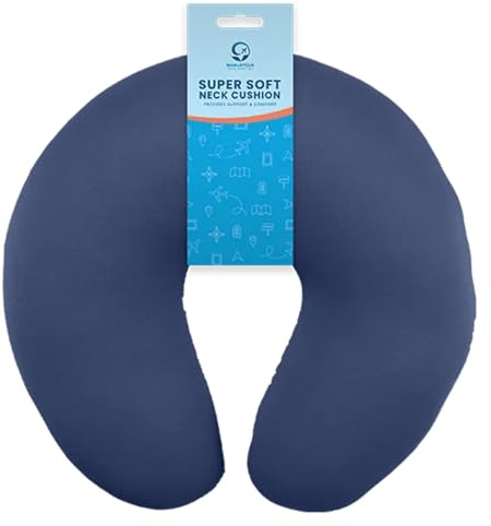 Travel Neck Pillow | Ultra Soft U-Shaped Cushion for Neck & Head Support | Lightweight & Compact Neck Pillow for Airplane – Car & Train Travel | Ergonomic Design with Microbead Filling (Navy)