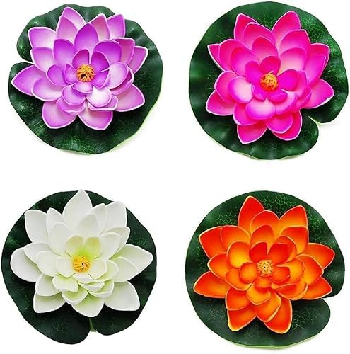 Zhuluck 4Pcs Artificial Flowers Water Lily Foam Lotus Flower Pond Decor for Pond Patio Garden Pool Garden Accessories Creative Artificial Plants and Flowers