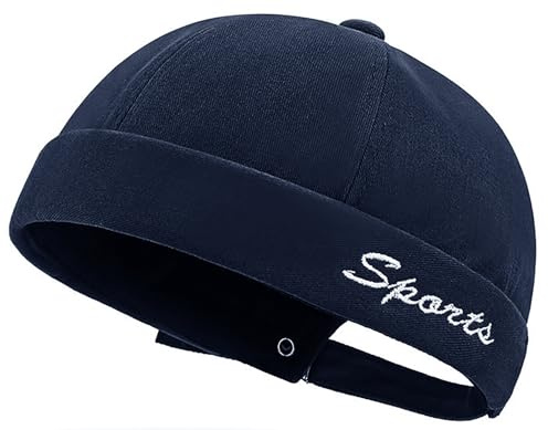 DIYDECAL Retro Brimless Skullcap Hat Docker Cap,Sailor Worker Hat Beanie Hat for Mens Navy Blue