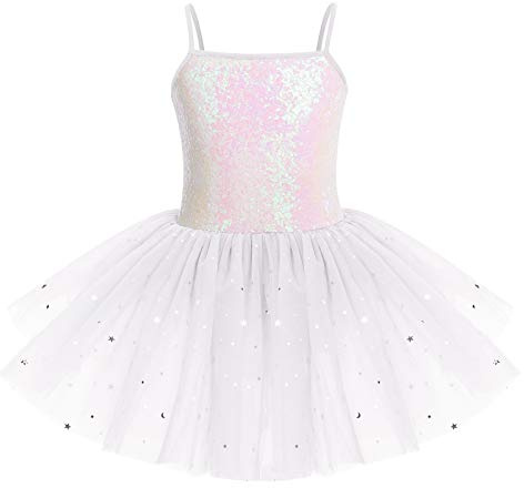 IWEMEK Robe de Ballet Fille Enfant Tutu sans Manches avec Paillettes Justaucorps de Ballet Robe de Danse Body de Ballet vêtements de Danse pour la Gymnastique
