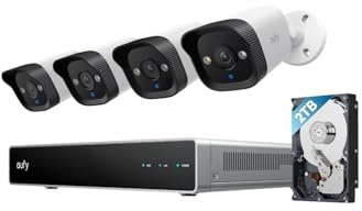 Système de vidéosurveillance NVR PoE eufy E40, 4 caméras Bullet 4K, extérieur avec câble, 4K UHD, 122°, Vision Nocturne Couleur, 24/7, détection IA, Stroboscope, 8 canaux NVR, 2 to préinstallés