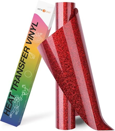 HTVRONT Red Glitter HTV Vinyl Roll - 10 x 8ft (25.4 x 244CM) Red Glitter Iron on Vinyl for All Cutting Machine, Heat Transfer Vinyl for T Shirts - Easy to Cut & Weed & Transfer
