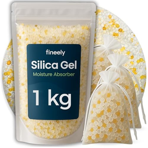 Fineely® Silica Gel Entfeuchter - 1 kg Weiß DUO mit Farbindikator Orange-Grün 3–5 mm Kugeln I Filament Trockner I Wiederverwendbar I Trocknungsgranulat I silicagel