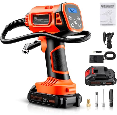 160 PSI Akku Kompressor, Auto Luftpumpe Tragbarer Luftkompressor, Elektrische Luftpumpe mit Digitaler Anzeige Reifenpumpe für Auto, Motorrad, Fahrrad & Sportbälle 12V DC and 21V Auto Reifenfüller