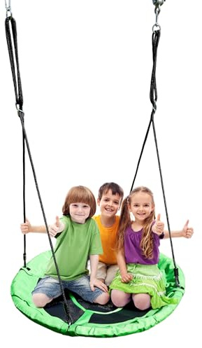 Eastern Jungle Gym Green Nest Swing, 39 Round Heavy-Duty Steel Frame with Weatherproof 600D Seat, Adjustable Poly Rope for 8' Swing Beam – Outdoor Saucer Swing for Kids