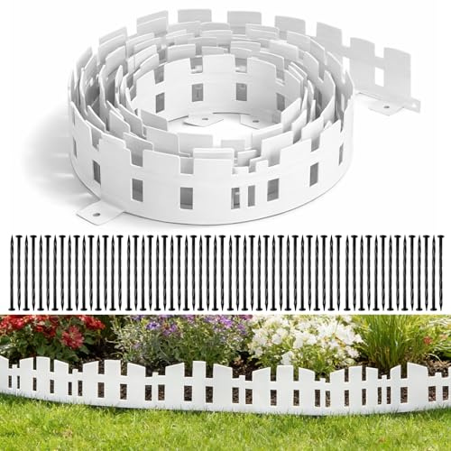 Borde flexible para césped de plástico, 15 m (largo) x 11 cm (alto), bordes de césped, bordes de plástico, altura de arriates, chapa de césped, empalizada, con clavos de fijación x 90 + guantes x 1