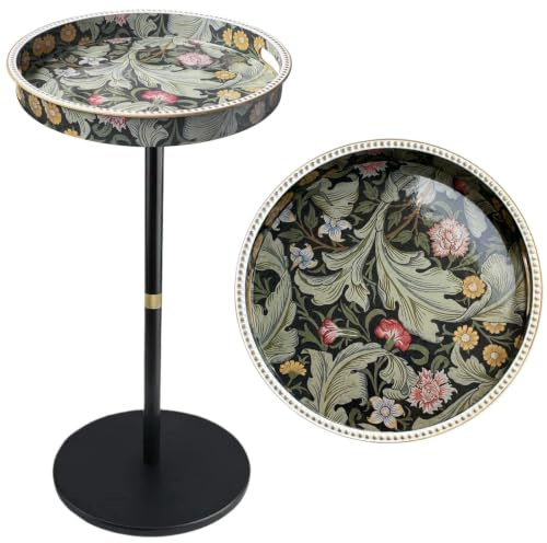 Simmer Stone Boho Round Side Table With Tray Top, Pedestal Drink Table for Small Spaces, Aesthetic Accent Nightstand for Living Room, Corners, and Office (Daisy)