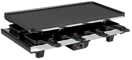 COSTWAY Grill à Raclette 1400w, Grill Électrique 2 en 1, 48 x 24 x 12 cm | Plaque Antiadhésive Réversible, 8 Poêlons, 8 Spatules en Bois et Pince, Température Réglable, pour Fête, Réception