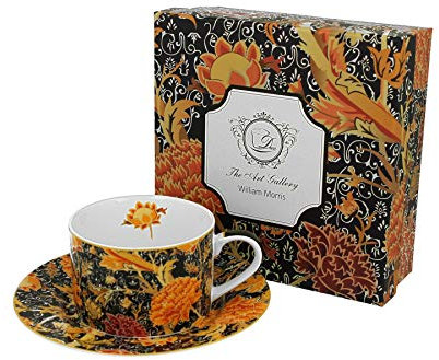 Duo Kollektion Art Gallery by William Morris Tasse und Untertasse Cray Floral aus New Bone China Porzellan im Geschenkbox, Kaffeetasse, TeeTasse, Füllmenge 240 ml
