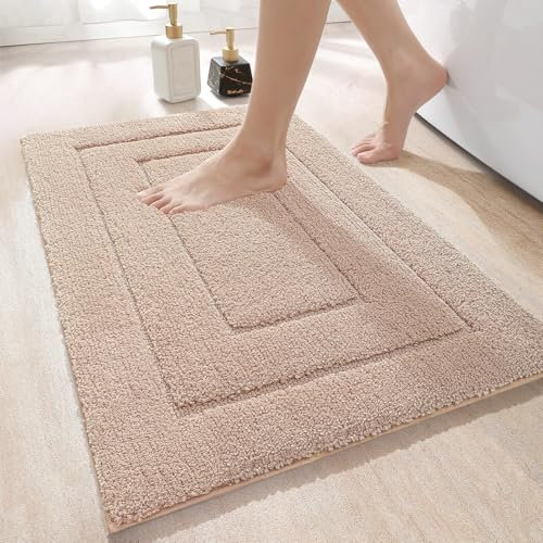 DEXI Badteppich rutschfeste,weicher Badezimmerteppich Wasserabsorbierend Badematte maschinenwaschbar Badvorleger für Dusche,Badewanne und Toilette, Beige, 50 x 80 cm