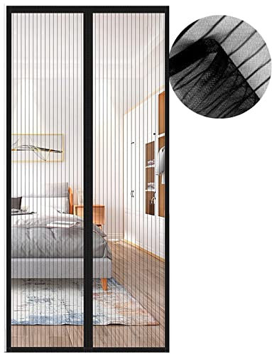 Fliegengitter Tür Magnet, Insektenschutz Balkontür 120x210 cm, Aktualisierte Version Schwarz Magnetvorhang Insektenschutz Ohne Bohren,Fliegenvorhang für Schiebetür und Wohnzimmer