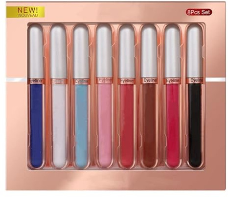 8 Farben Mattes Flüssig-Eyeliner-Set, Wasserfest, langanhaltend, schnell trocknend, geschmeidig, wischfest, farbenfrohes Flüssig-Eyeliner-Set mit hoher Pigmentierung (# 02)