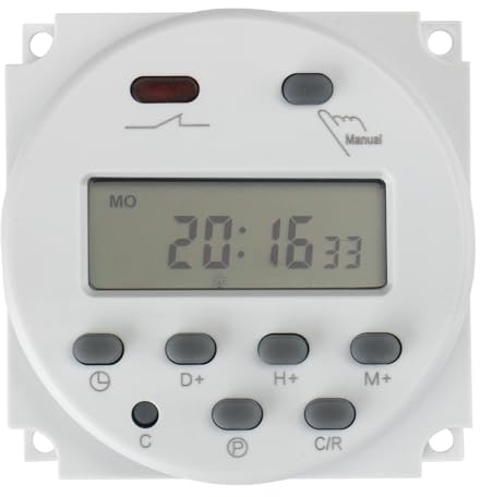 Baomain Temporizador digital LCD programable CN101C Entrada 12V Salida 12V DC/AC 16A SPST Soporte 17 veces diario semanal Programa Interruptor de relé de tiempo