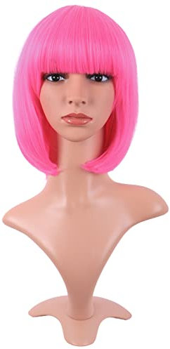 MapofBeauty 12 Zoll/30cm Natürliche Weibliche Kurze Glatte Haare BOB Perücke (Neon Rosa)