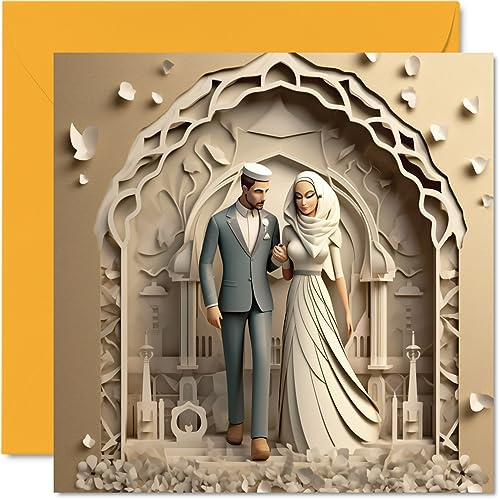 Charmig muslimsk islamisk Nikah bröllop gratulationskort – Nikkah Mubarak – fantastiskt bröllopskort för kvinnor män henne honom, 145 mm x 145 mm gratulationer välgjort äktenskap gratulationskort för