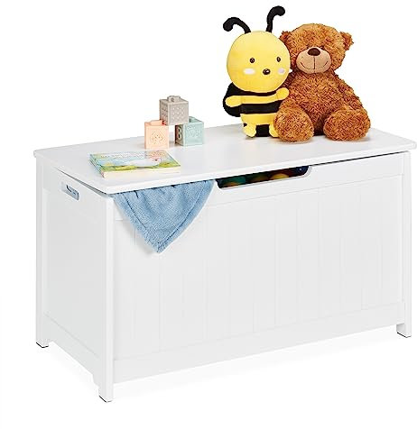 Relaxdays Aufbewahrungstruhe mit Deckel, große Spielzeugtruhe, Kinderzimmer, Spielsachen, HBT 45 x 80 x 40 cm, MDF, weiß