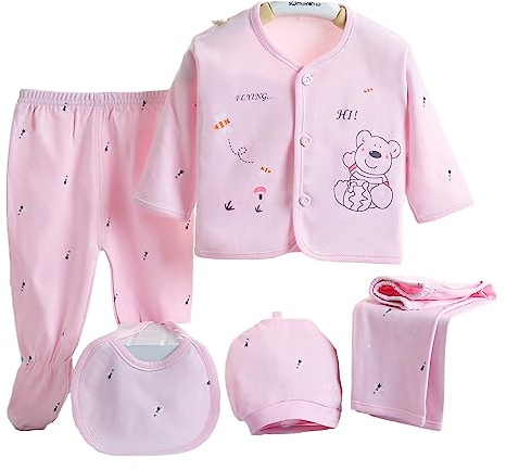 Gajaous 5PCS Neonato 0-3M Ragazzi Ragazze Bambino Cotone Crescere Abbigliamento Set Cappello Pantaloni Completo Playsuit Outfit