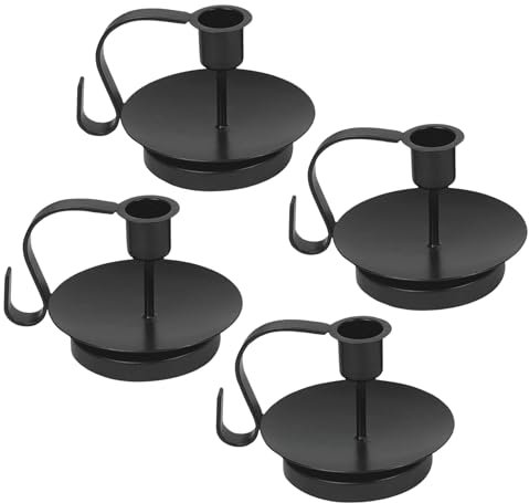 TIED RIBBONS Vintage Candle Holder with Handle Set of 4 Black Gothic Candle Holder for Home Decorations Old Fashioned Candlestick Table Taper Candle Holders for Diwali Decorations, Ganesh Chaturthi