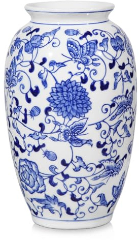 Blue and White Vase, Blue Ceramic Vase for Home Decor 8.9 Chinoiserie Vase for Flowers Blue and White Porcelain Flower Vase for Living Room, Bathroom, Dinner Table Centerpieces