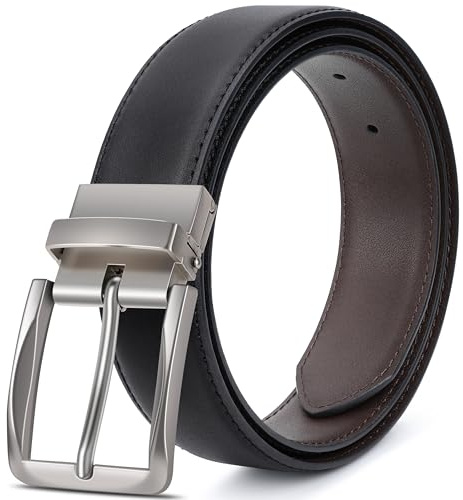 SUNYA Leather Belt for Men. 1 1/3 For Mens Dress Casual Pant. Sides Reversible