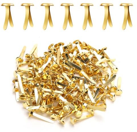 150pcs Metal Paper Fasteners, 8x17mm Gold Paper Clips Round Head Mini Brass Brads DIY Split Pins for Crafts Scrapbooks Cards Photo Walls