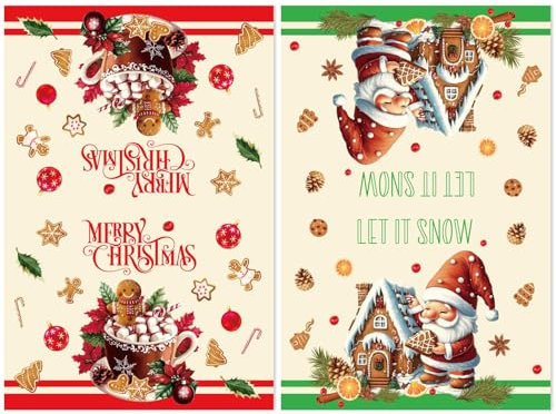 2stk Weihnachts-Küchentücher, 60x40cm Weihnachtsmann-Küchentücher Elch-Hirsch-Handtücher Karierte Weihnachts-Küchentücher Einweihungsgeschenke für Die Küche (Stil 2, Rot & Grün)