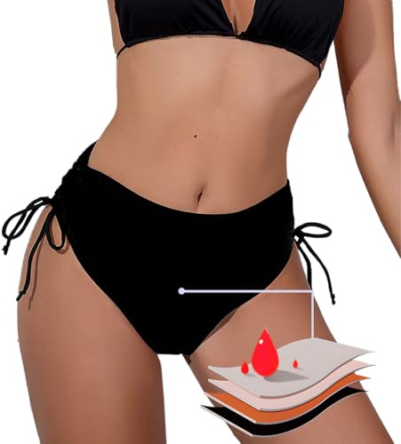 BIOECEUA Pantalon de natation menstruel pour femme, taille haute 4 plis, étanche, pour filles et adolescentes, super absorbant, séchage rapide, pour la plage et la piscine, Noir , XL