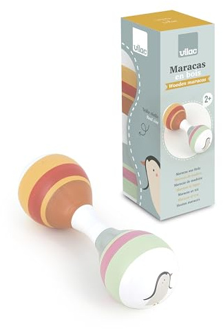 VILAC Maracas The Animal of the World - Sarah Betz - Musikalisk leksak - 1 Maracas i trä - uppvaknande spel för barn från 3 år - 7110