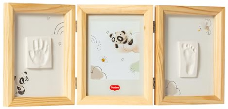 Tiny Love Double Frame Photo, Cadre Personnalisé, Empreinte Main Pied Bebe, Kit Cadre Bebe Argile, Kit Empreinte, Testé Dermatologiquement, Cadeau Naissance, Coffret Tout-en-un, Tiny Creations, Bois
