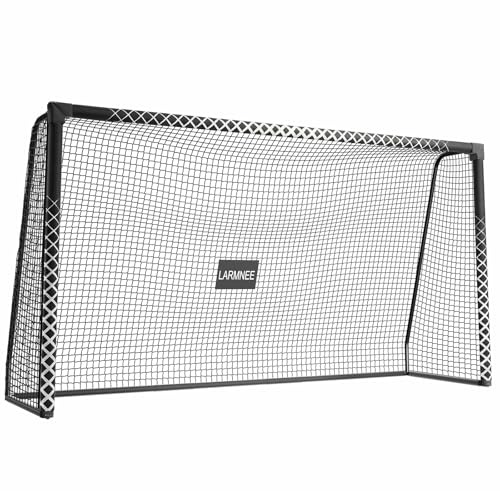 LARMNEE Portería de Fútbol Grande, 300 x 120 x 200 cm, Incluye Piquetas en U, con Protección de Espuma de Polietileno, para Exterior, Jardín y Campo de Juego, Negro y Blanco EBW300FG02