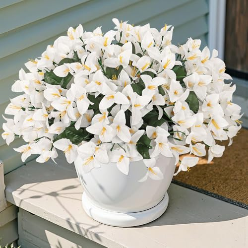 SOMYTING 4 Ramos de Flores Artificiales como Flores Verdaderas Plantas Artificiales para el Balcón Flores Artificiales Resistentes al Clima Flores de Seda (Blanco)