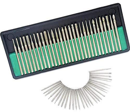 Gasea 30pcs 1/8 Shank Diamond Coated Burr Drill Bits for Engraving Carving Rotary Tool