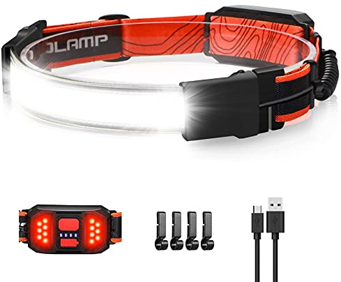 Spriak LED Headlamp Flashlight, 1000lumens 230° Broadbeam Headlight, USB Rechargeable Head Lamp with Red Taillight, Lightweight Waterproof Headlamps for Camping Running Hiking, Hard Hat Headlamp
