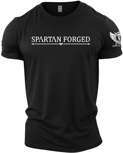 GYMTIER Spartan Forged Brustlogo Fitness T Shirt für Herren, Bodybuilding, Training, Training, Lifting, Top, Kleidung, Schwarz, XL