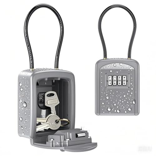 Brifit Schlüsselkasten mit Zahlencode, Schlüsseltresor mit Bügel, Schlüsselsafe für Aussen & Innen, Wasserdicht Schlüsselbox mit Zahlencode für Ersatz Haus Schlüssel, Haus, Garagen, Schule (Silber)