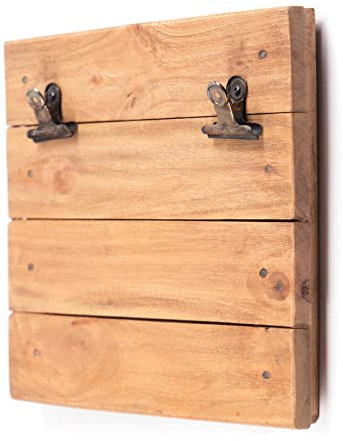 DESIGN DELIGHTS KLEMMBRETT Pinza II | Mahagoni Holz, 33 cm, mit Zwei Metallklammern | Holz Clipboard, Menübrett, Fotohalter mit Clip, Memoboard