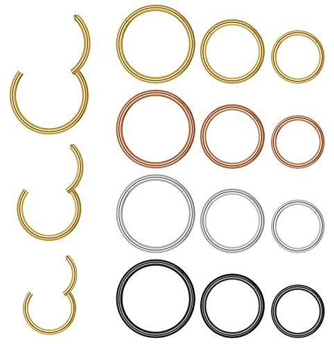 12 Stück Nasenring Piercing Dünn Ring 18g 316L Medizinischer Edelstahl Hinged Nasenringe Nostril Septum Hoops Damen Herren Edelstahl Hinged Clicker Nasolabial Knorpel Spirale Tragus Ohrring Hoops