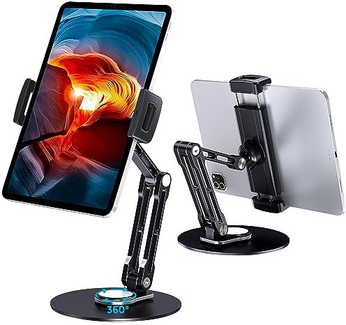 Lucrave Tablet Ständer, Tablet Halterung Tisch Drehbar, Klappbar iPad Ständer mit 11 Arm Kompatibel mit iPad Air/Mini, ipad 10.2/9.7, Pro 11/13, Samsung Galaxy Tab und mehr, Schwarz