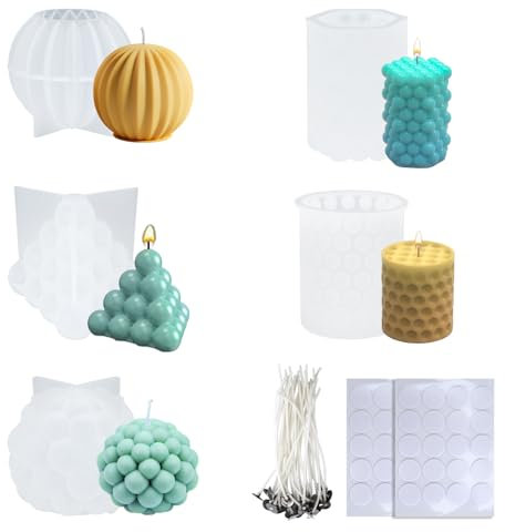 YoniYa 5pcs Kerzenform Silikon 3D DIY Silikonform Kerzenformen zum Gießen Set Kerzen-Gießen Formen mit Kerzendocht Kerzen Silikonform Kerzen Gießen Formen für Duftkerzen, Handgefertigte Seife